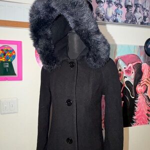 Andrea Collection Vintage Black Wool Blend Fox Fur Coat